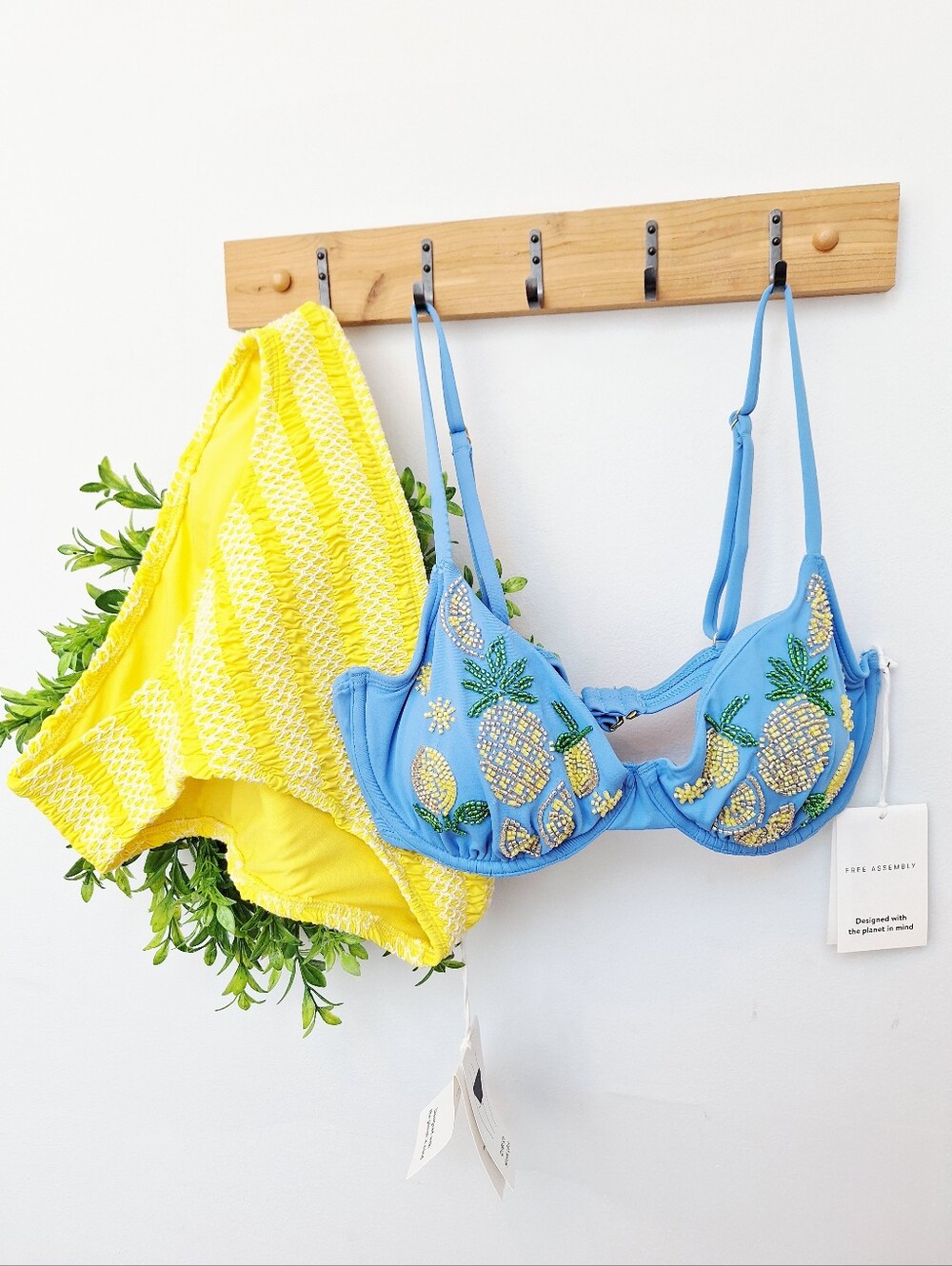 Free Assembly Beaded Lemon Underwire Bikini Set M NWT